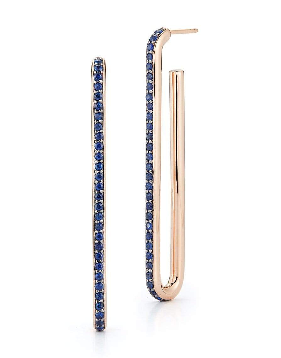 WALTERS FAITH-Saxon Blue Sapphire Extra Long Single Link Earrings-ROSE GOLD