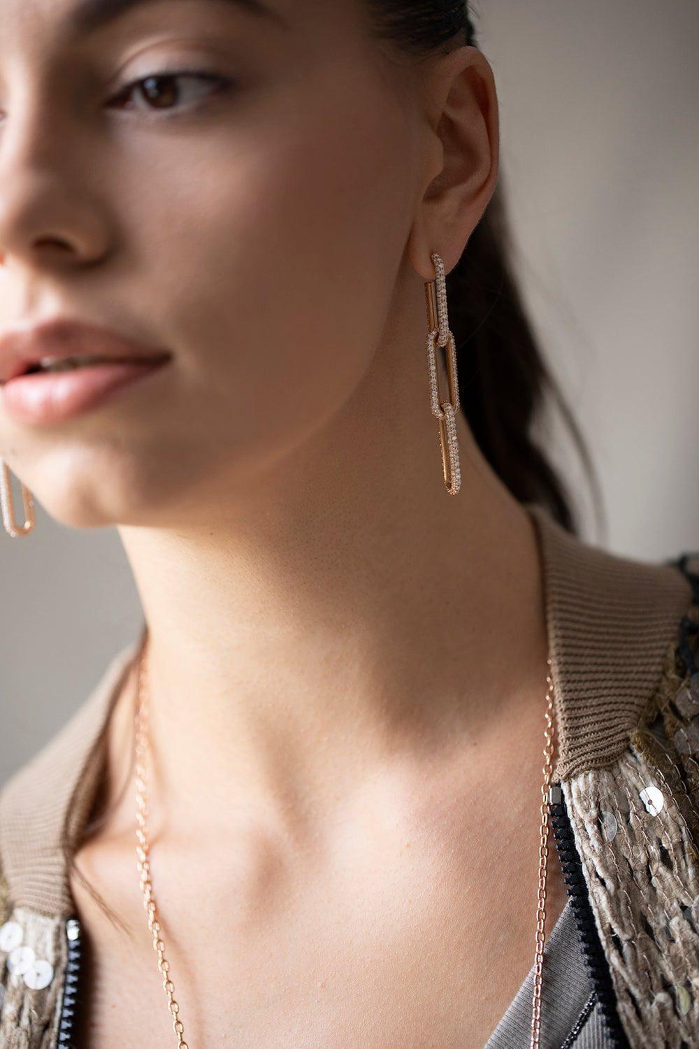 WALTERS FAITH-Saxon Diamond Link Earrings-ROSE GOLD