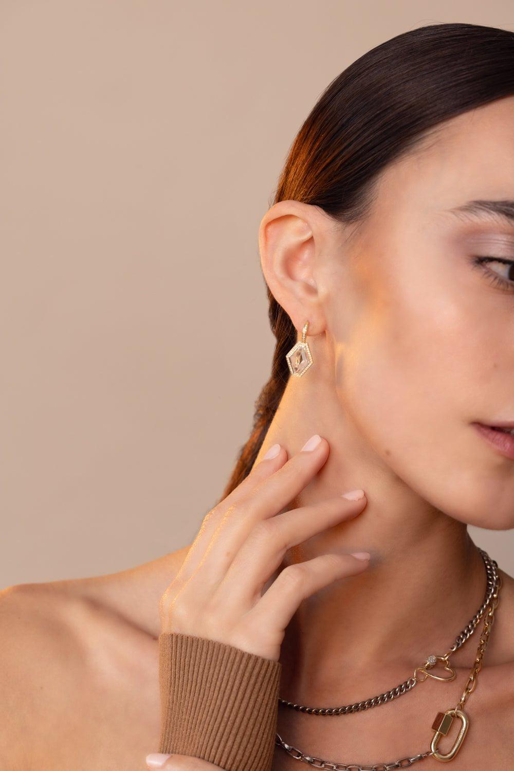 WALTERS FAITH-Bell Diamond Rock Crystal Hexagon Earrings-YELLOW GOLD