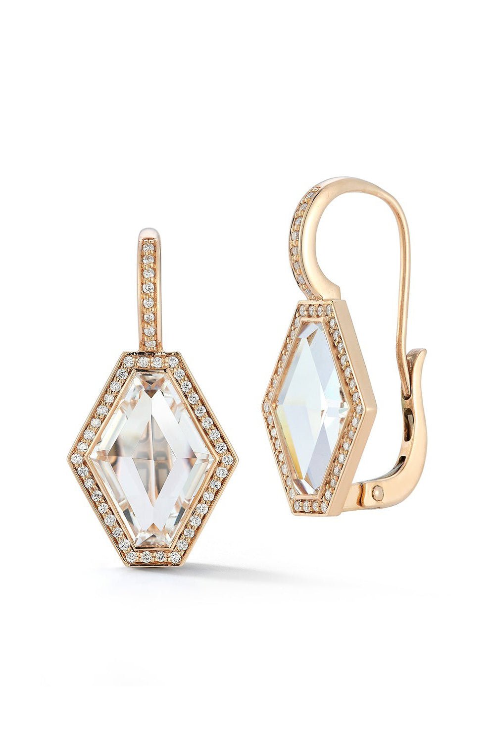 WALTERS FAITH-Bell Diamond Rock Crystal Hexagon Earrings-YELLOW GOLD