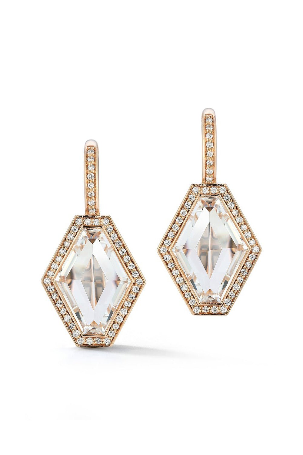 WALTERS FAITH-Bell Diamond Rock Crystal Hexagon Earrings-YELLOW GOLD