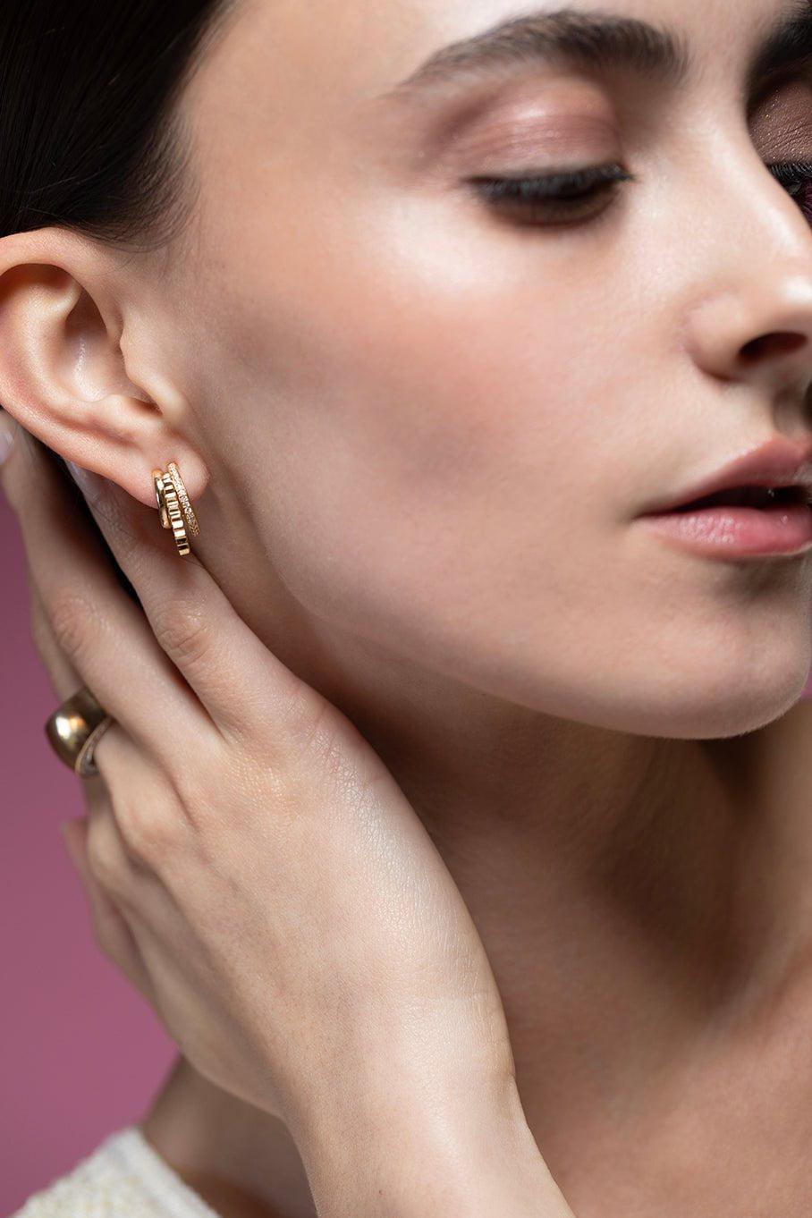 WALTERS FAITH-Clive Diamond Triple Hoop Earrings - Yellow Gold-YELLOW GOLD