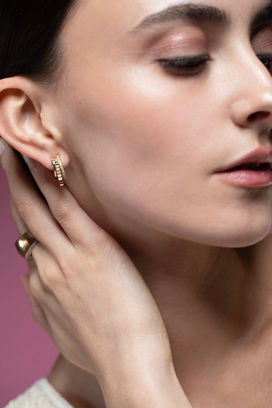 WALTERS FAITH-Clive Diamond Triple Hoop Earrings - Yellow Gold-YELLOW GOLD