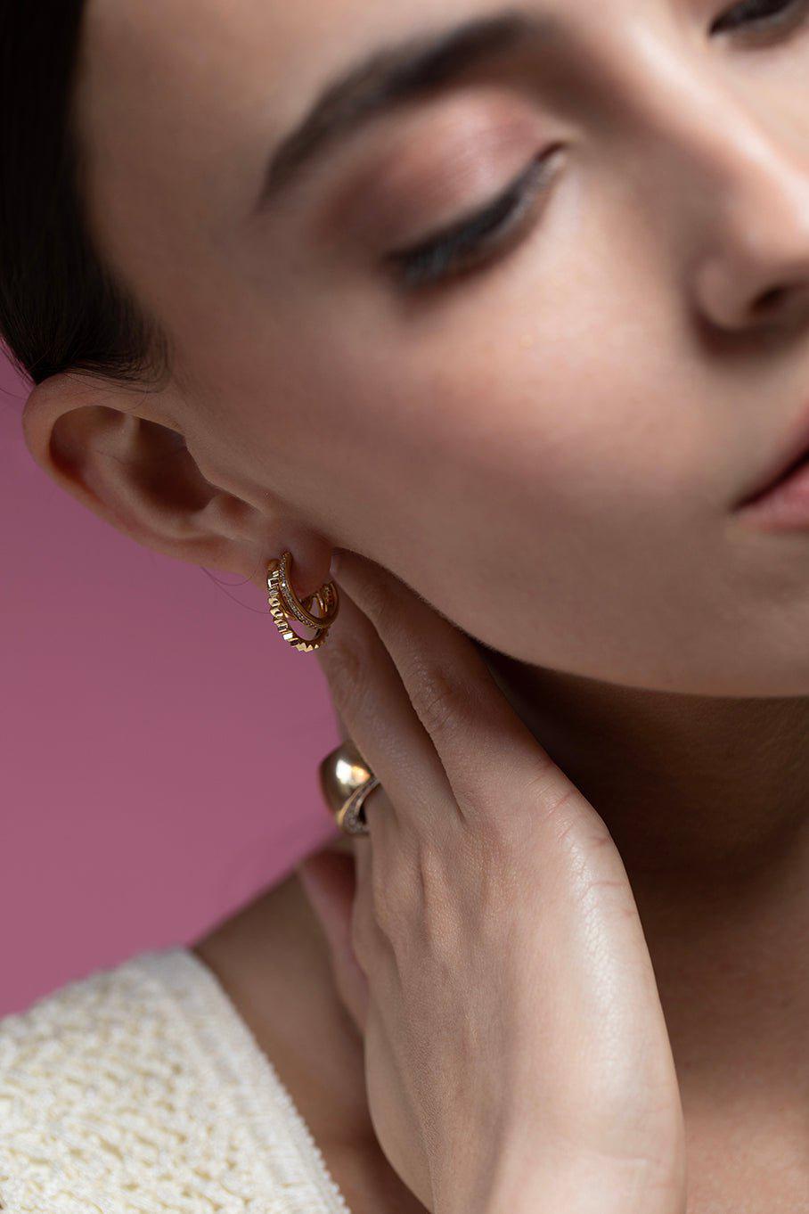 WALTERS FAITH-Clive Diamond Triple Hoop Earrings - Yellow Gold-YELLOW GOLD