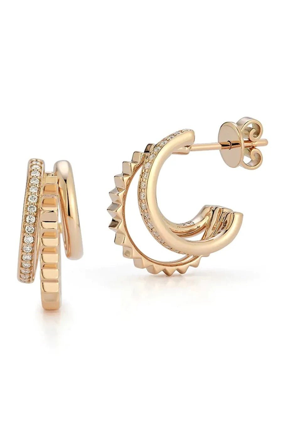 WALTERS FAITH-Clive Diamond Triple Hoop Earrings - Yellow Gold-YELLOW GOLD