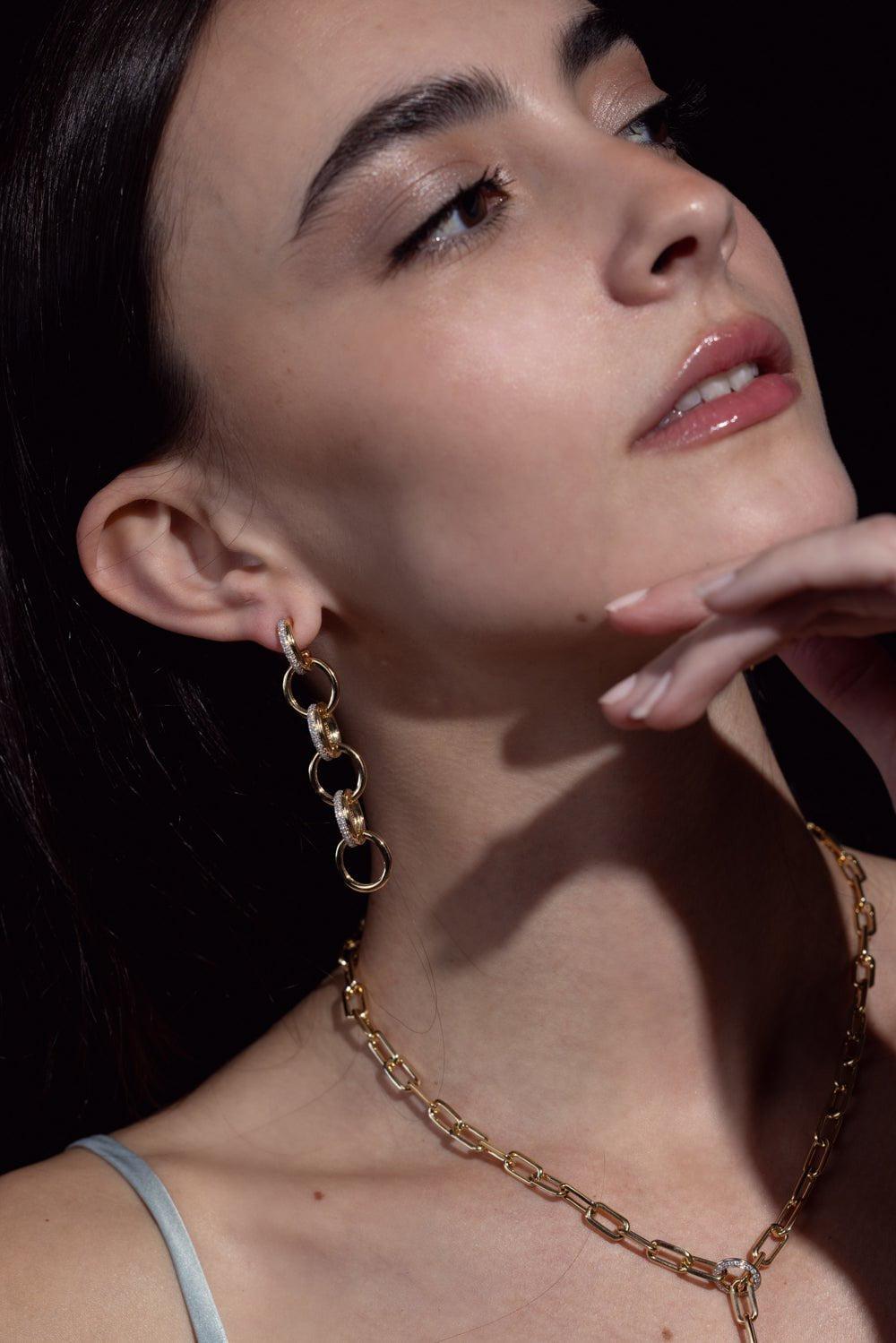WALTERS FAITH-Thoby Diamond 6 Link Drop Earrings-YELLOW GOLD
