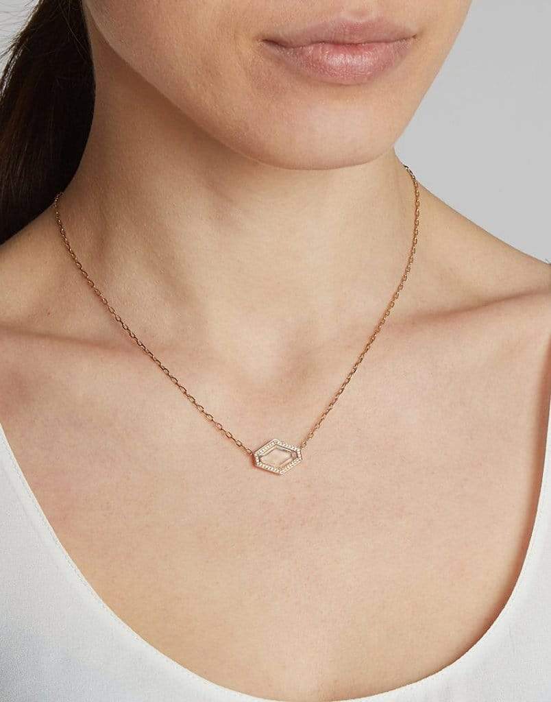 WALTERS FAITH-Bell Diamond Hexagonal Rock Crystal Pendant Necklace-ROSE GOLD