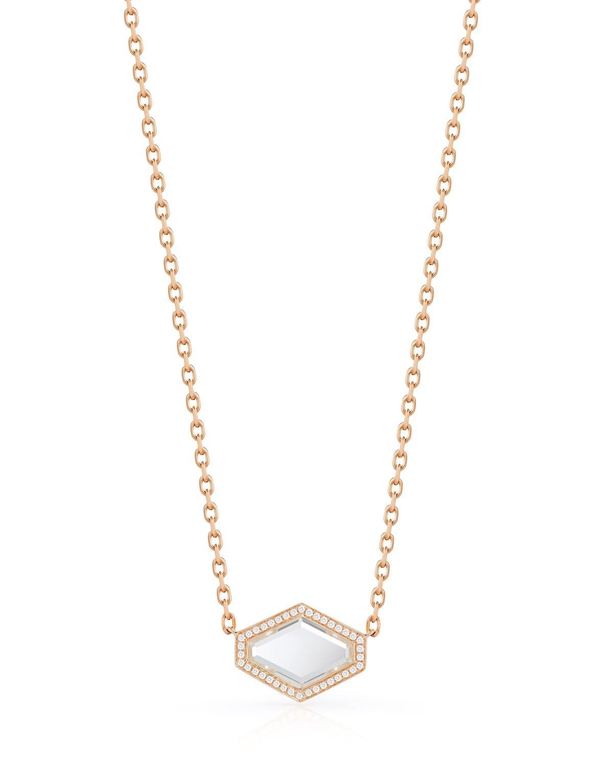 WALTERS FAITH-Bell Diamond Hexagonal Rock Crystal Pendant Necklace-ROSE GOLD