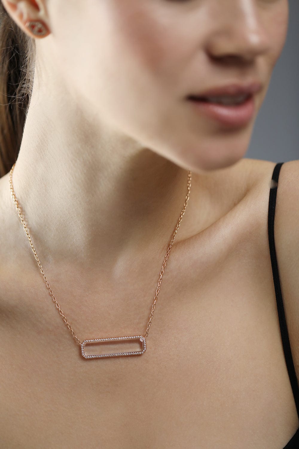 WALTERS FAITH-Bell Rock Crystal Bar Pendant Necklace-ROSE GOLD