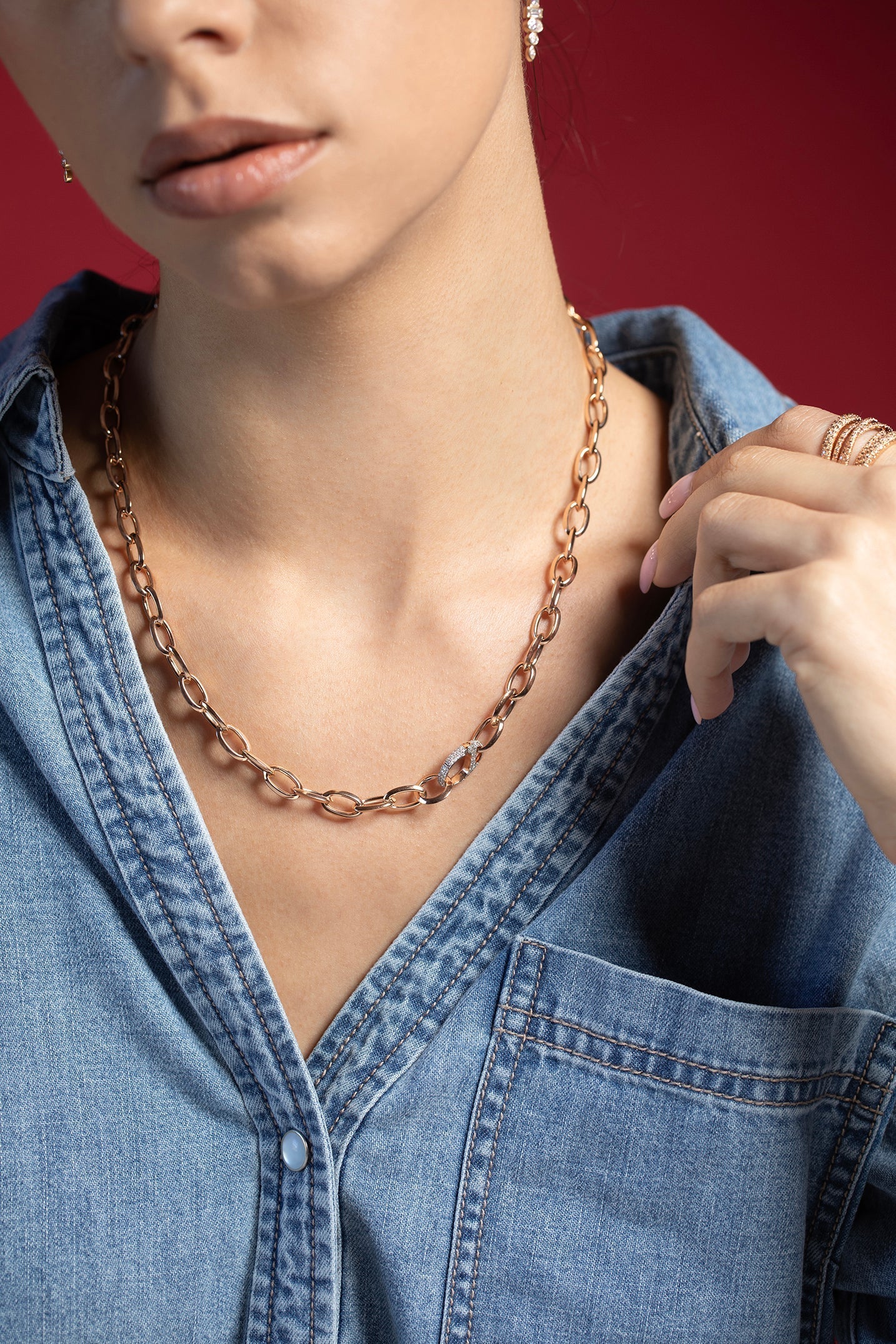 WALTERS FAITH-Garnett Diamond Oval Clasp Necklace-ROSE GOLD