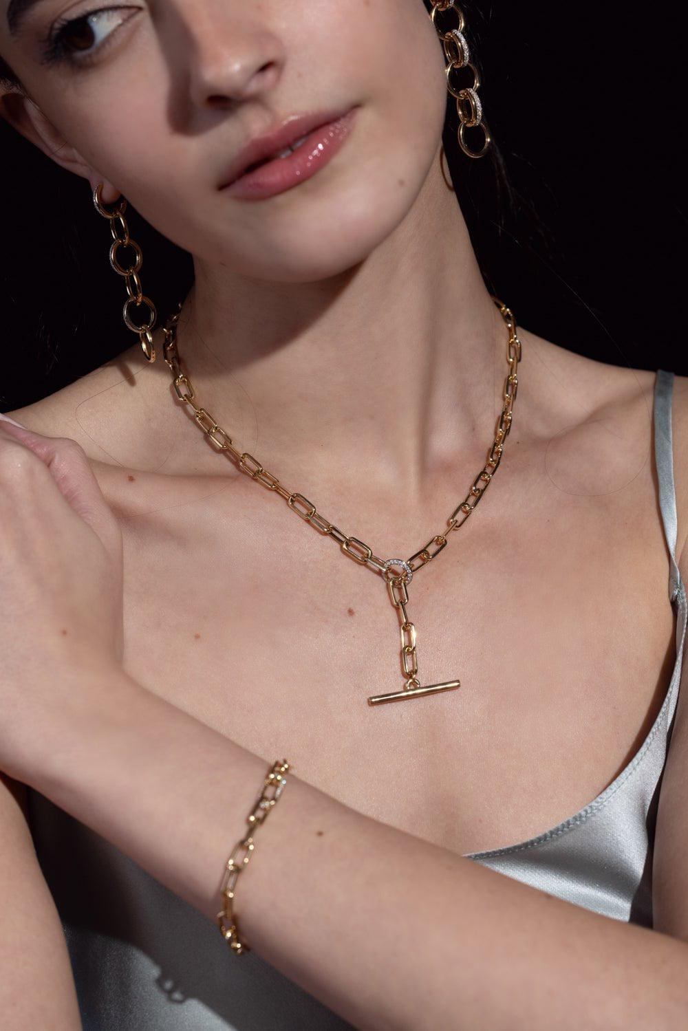 WALTERS FAITH-Saxon Diamond Chain Link Necklace-YELLOW GOLD