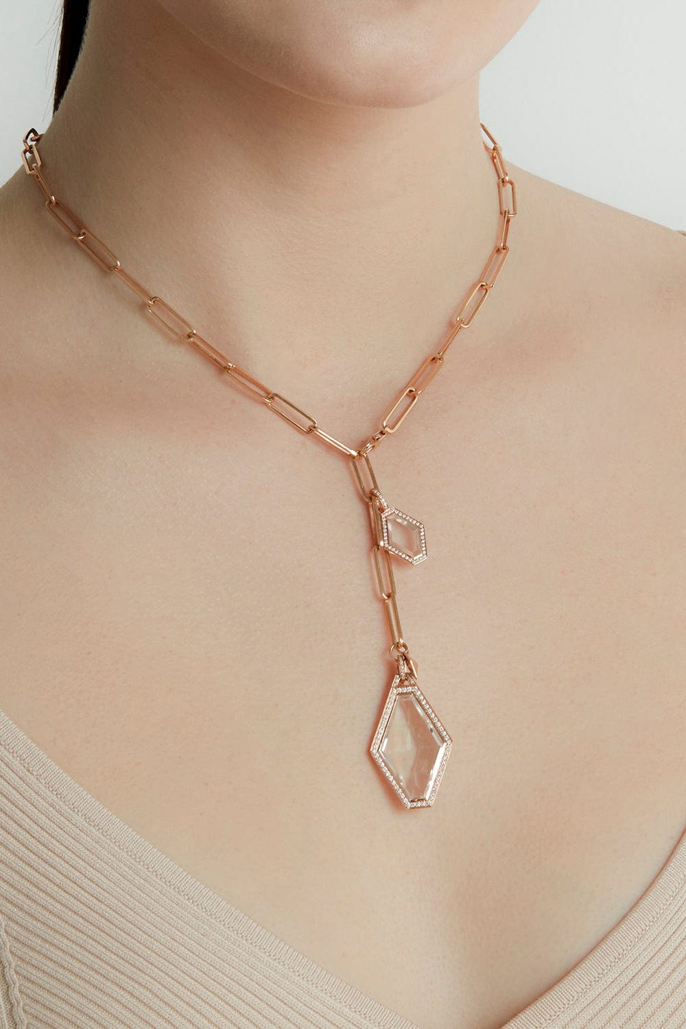 WALTERS FAITH-Bell Diamond and Rock Crystal Hexagon Charm-ROSE GOLD