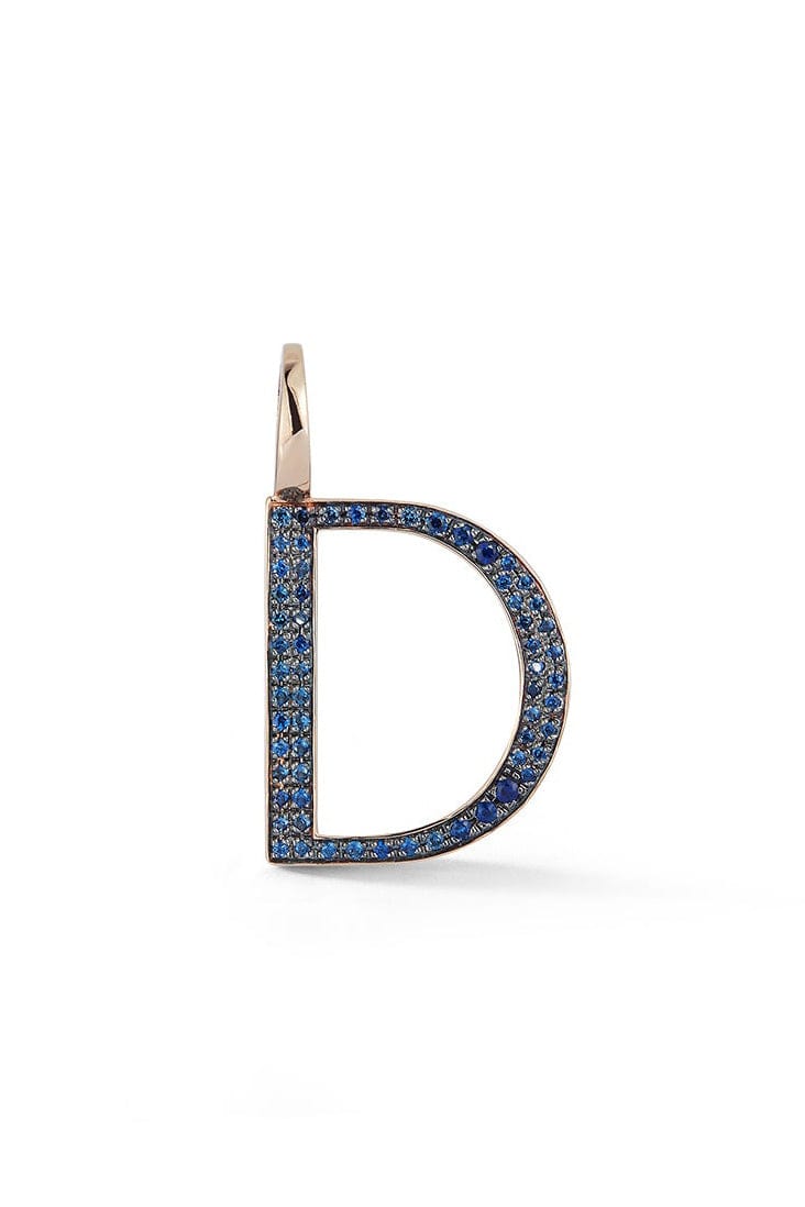 WALTERS FAITH-Woolf Blue Sapphire "D" Initial Charm-ROSE GOLD