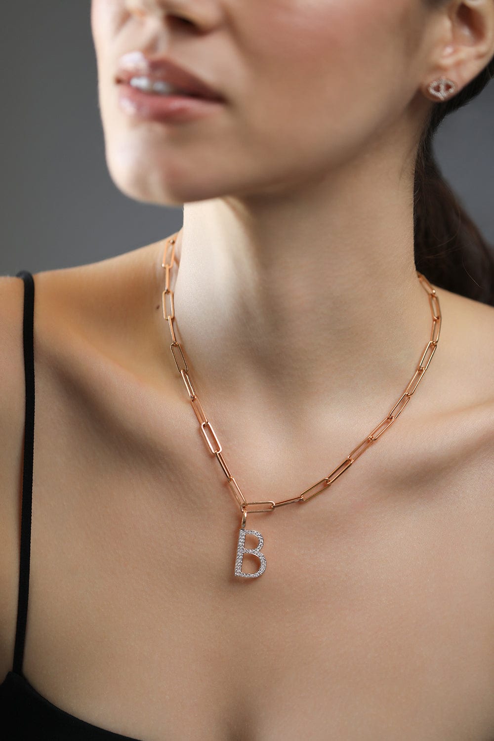 WALTERS FAITH-Woolf Diamond "B" Initial Charm-ROSE GOLD