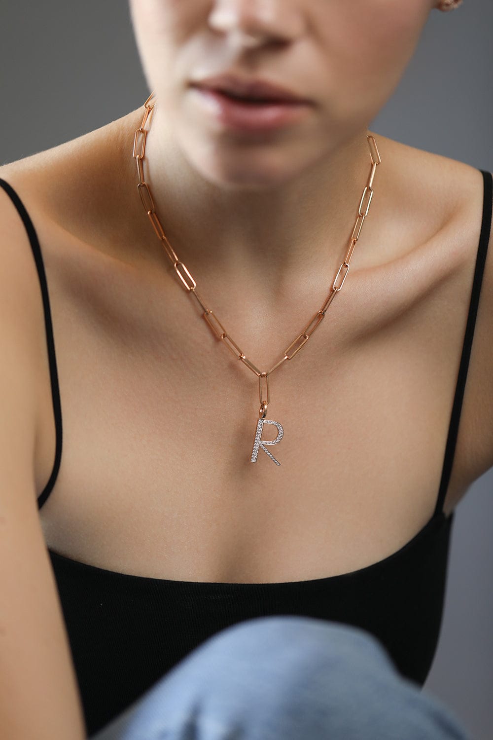 WALTERS FAITH-Woolf Diamond "R" Initial Charm-ROSE GOLD