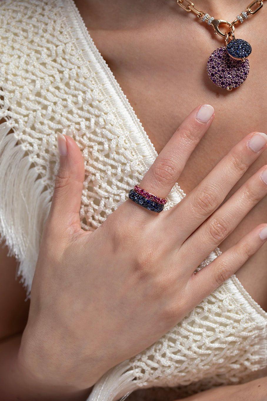 WALTERS FAITH-OC X WF Blue Sapphire Band Ring-ROSE GOLD