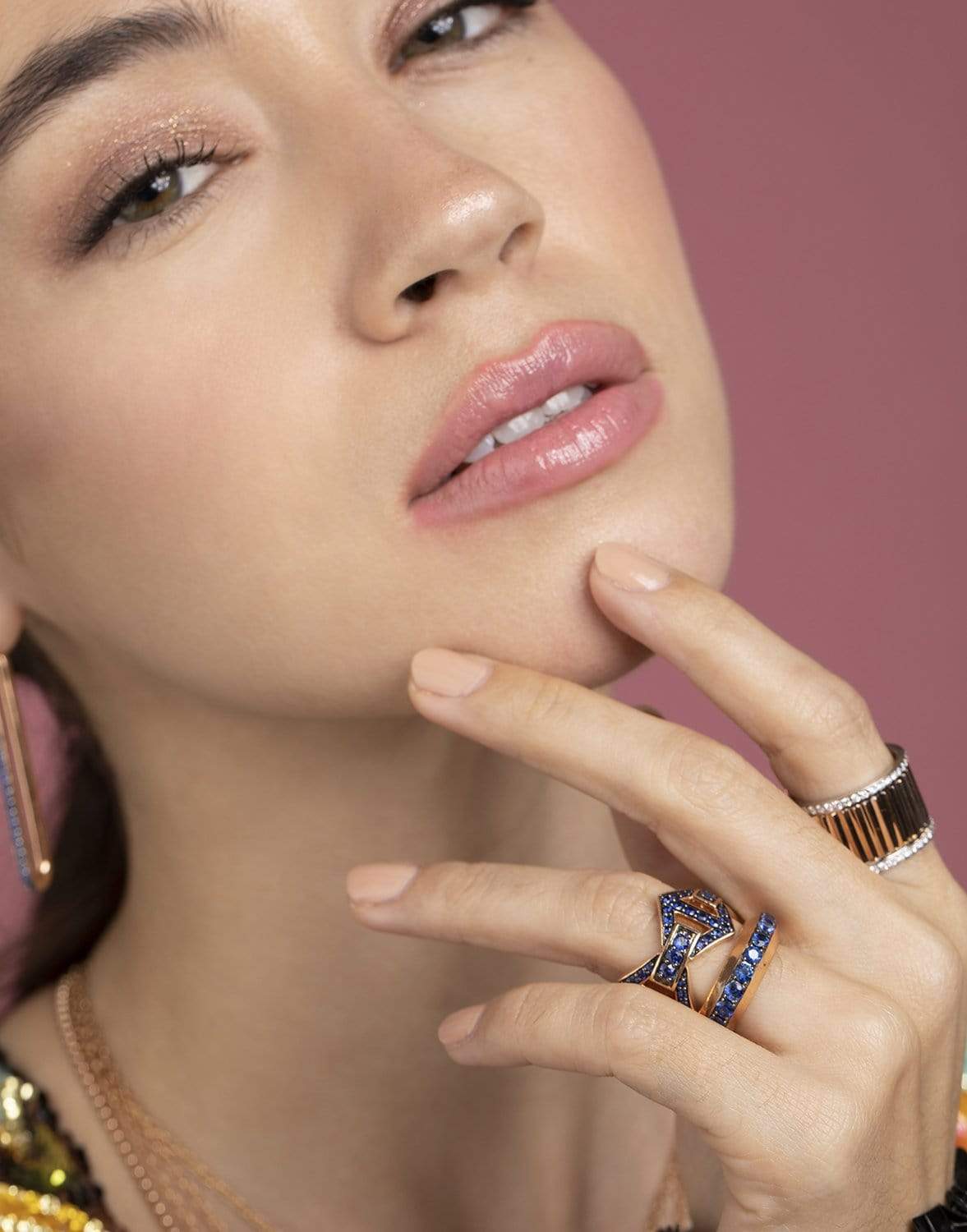 WALTERS FAITH-Keynes Blue Sapphire Large Hexagon Ring-ROSE GOLD