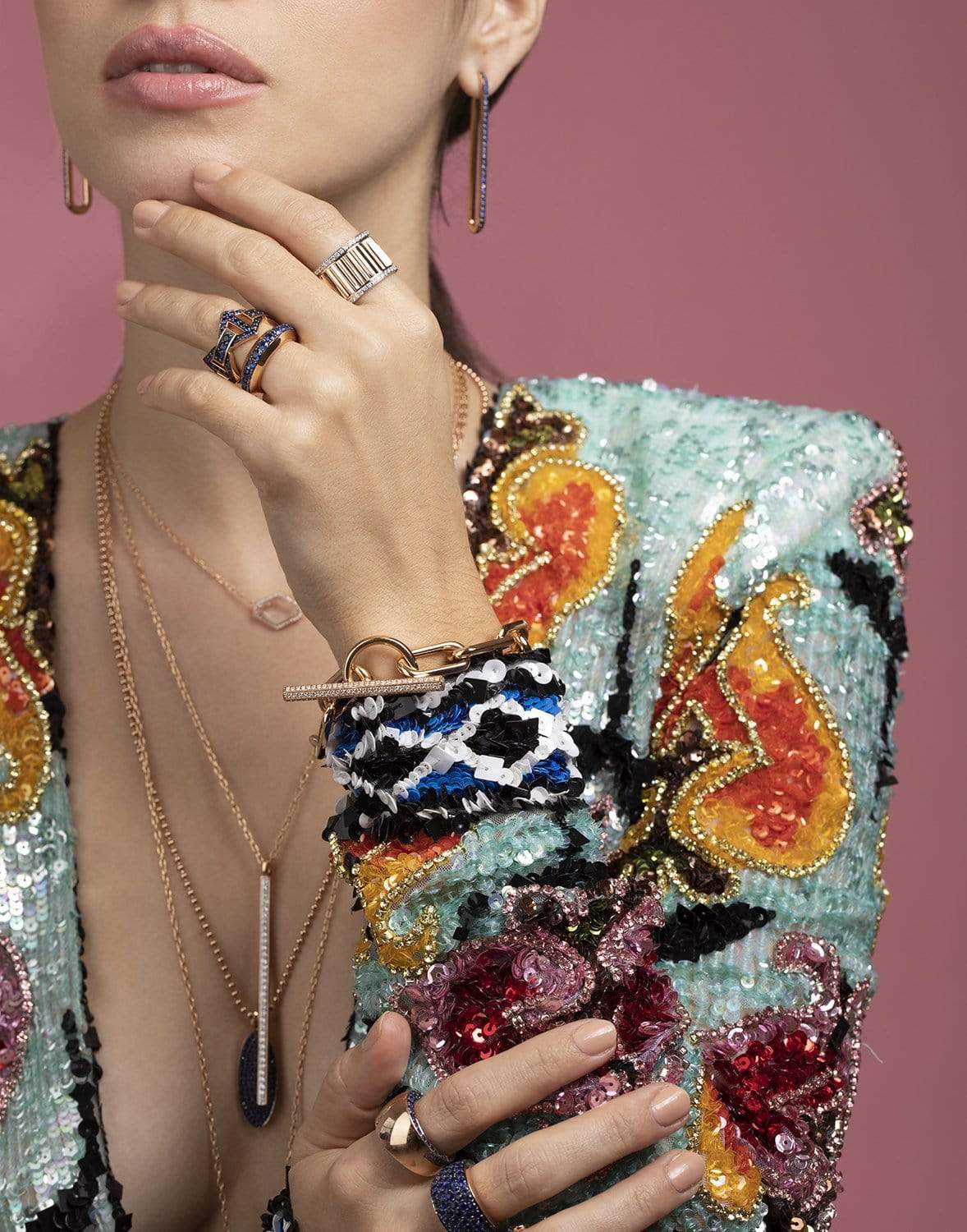 WALTERS FAITH-Keynes Blue Sapphire Large Hexagon Ring-ROSE GOLD