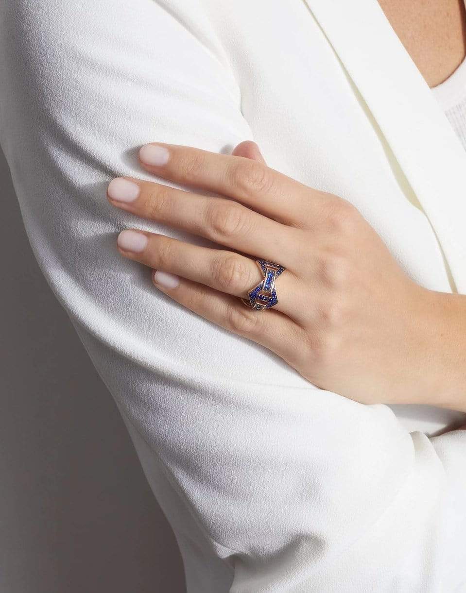 WALTERS FAITH-Keynes Blue Sapphire Large Hexagon Ring-ROSE GOLD