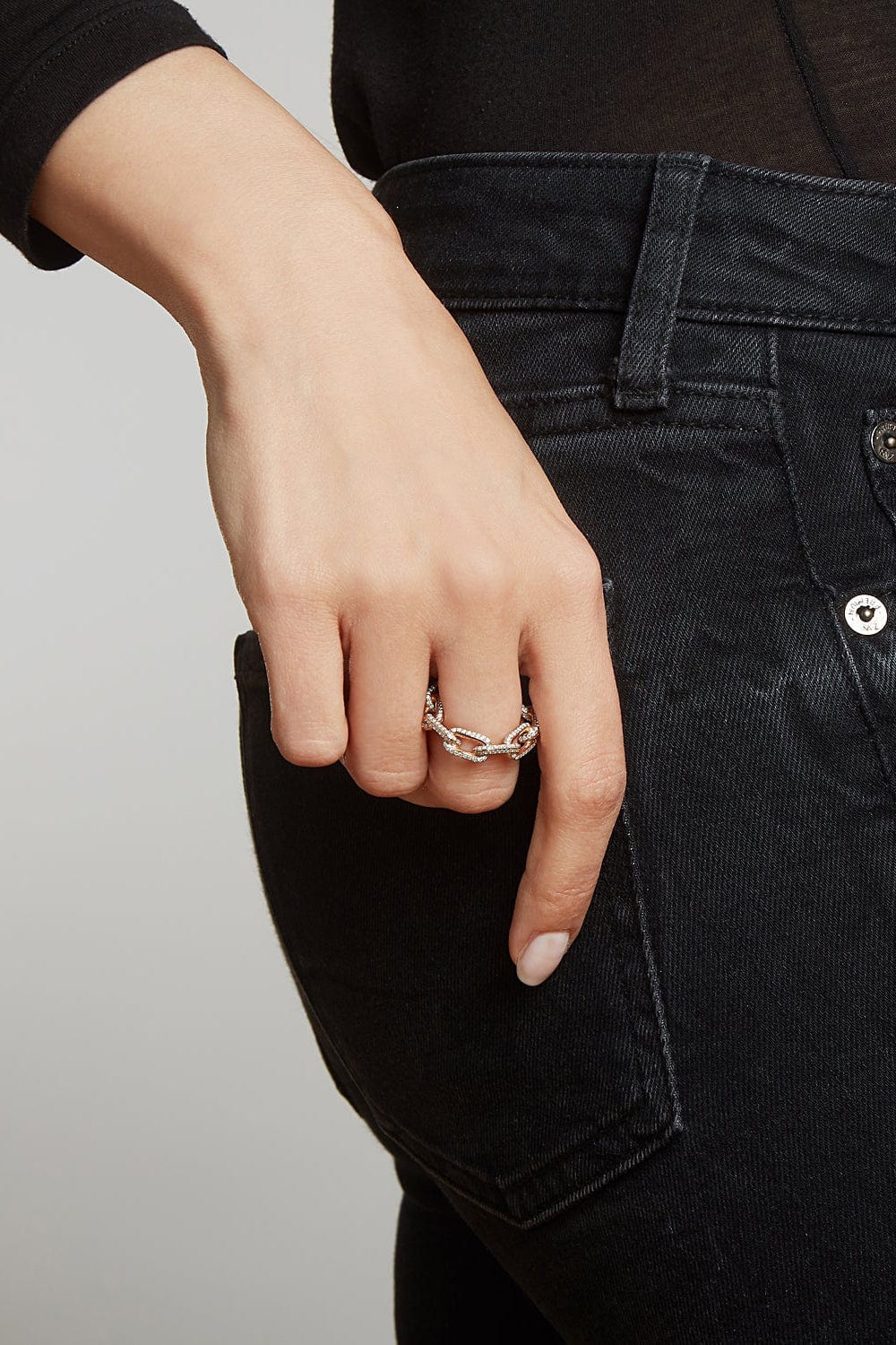 WALTERS FAITH-Saxon Large All Diamond Chain Link Ring-ROSE GOLD