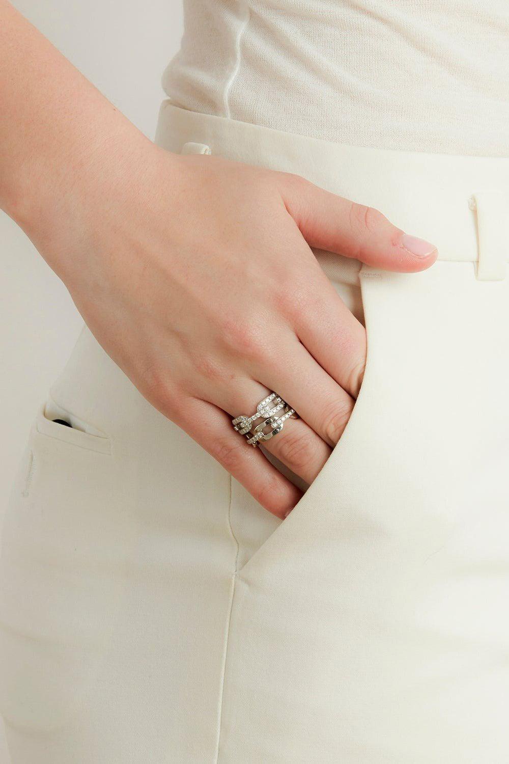 WALTERS FAITH-Saxon Diamond Bar Flat Chain Link Ring-WHITE GOLD
