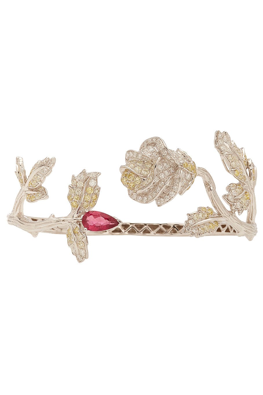 WENDY YUE-Diamond and Rubellite Flower Bracelet-WHITE GOLD