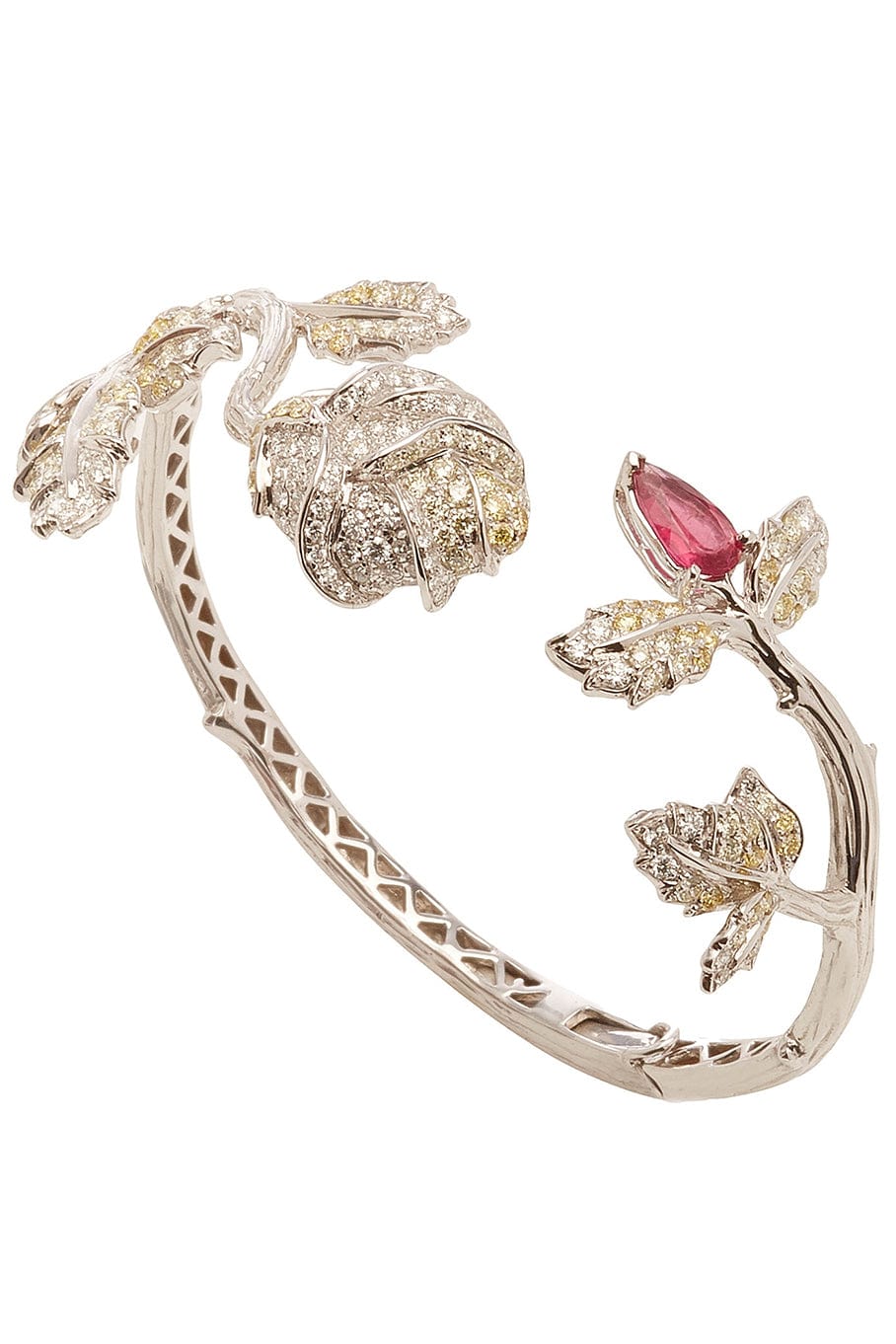 WENDY YUE-Diamond and Rubellite Flower Bracelet-WHITE GOLD