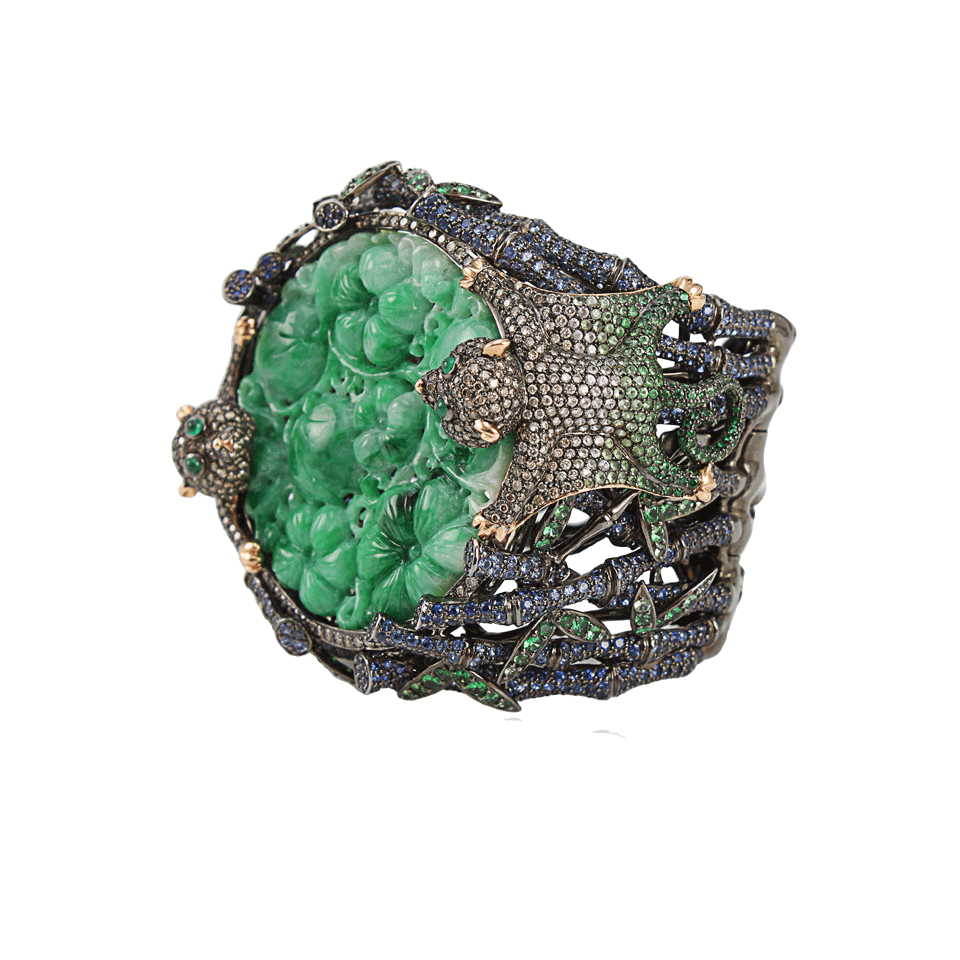 WENDY YUE-Jade Flying Monkey Cuff Bracelet-GREEN/WG