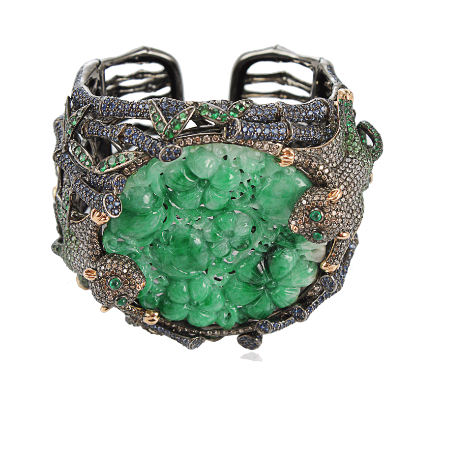 WENDY YUE-Jade Flying Monkey Cuff Bracelet-GREEN/WG