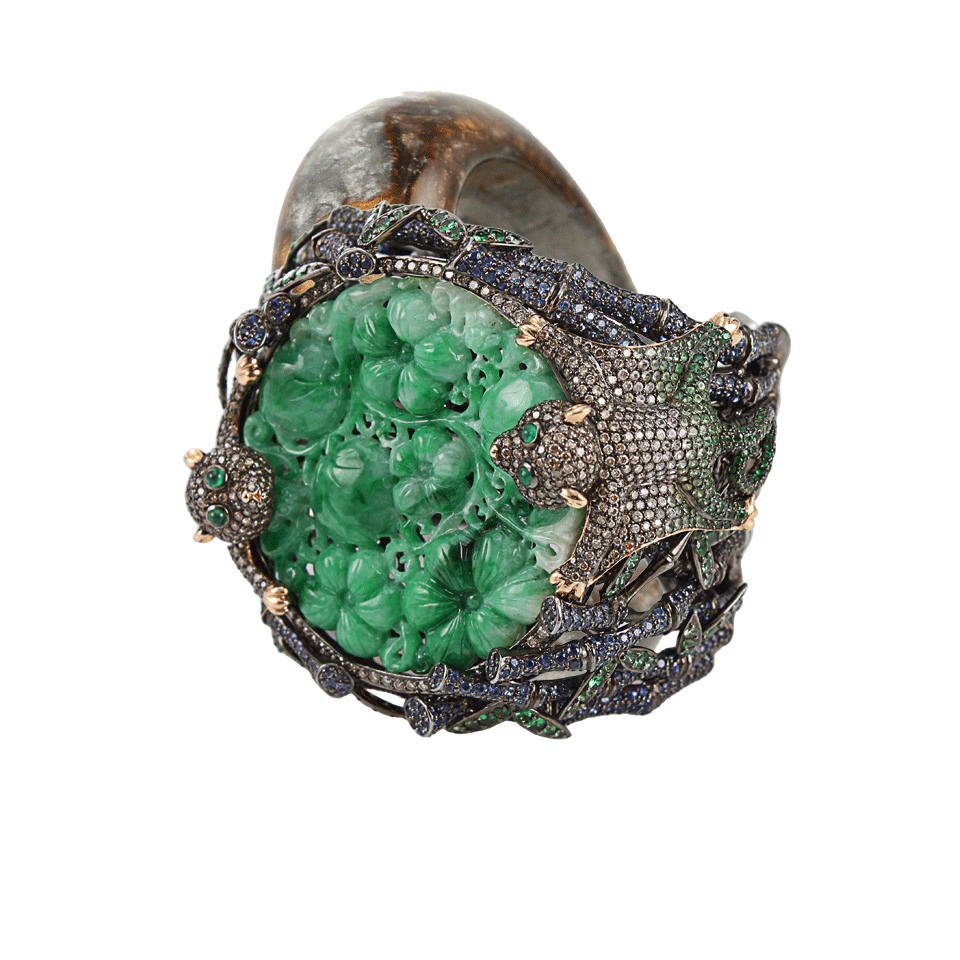 WENDY YUE-Jade Flying Monkey Cuff Bracelet-GREEN/WG