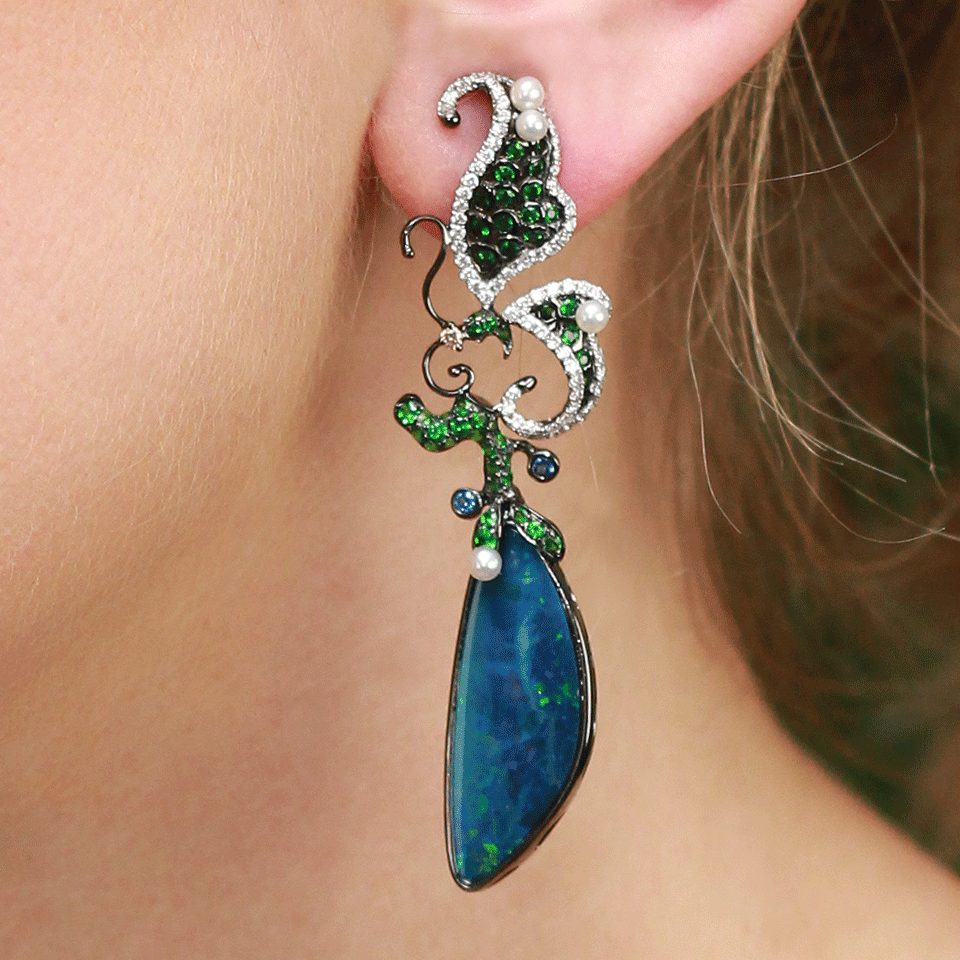 WENDY YUE-Boulder Opal And Pearl Earrings-BLACK GOLD