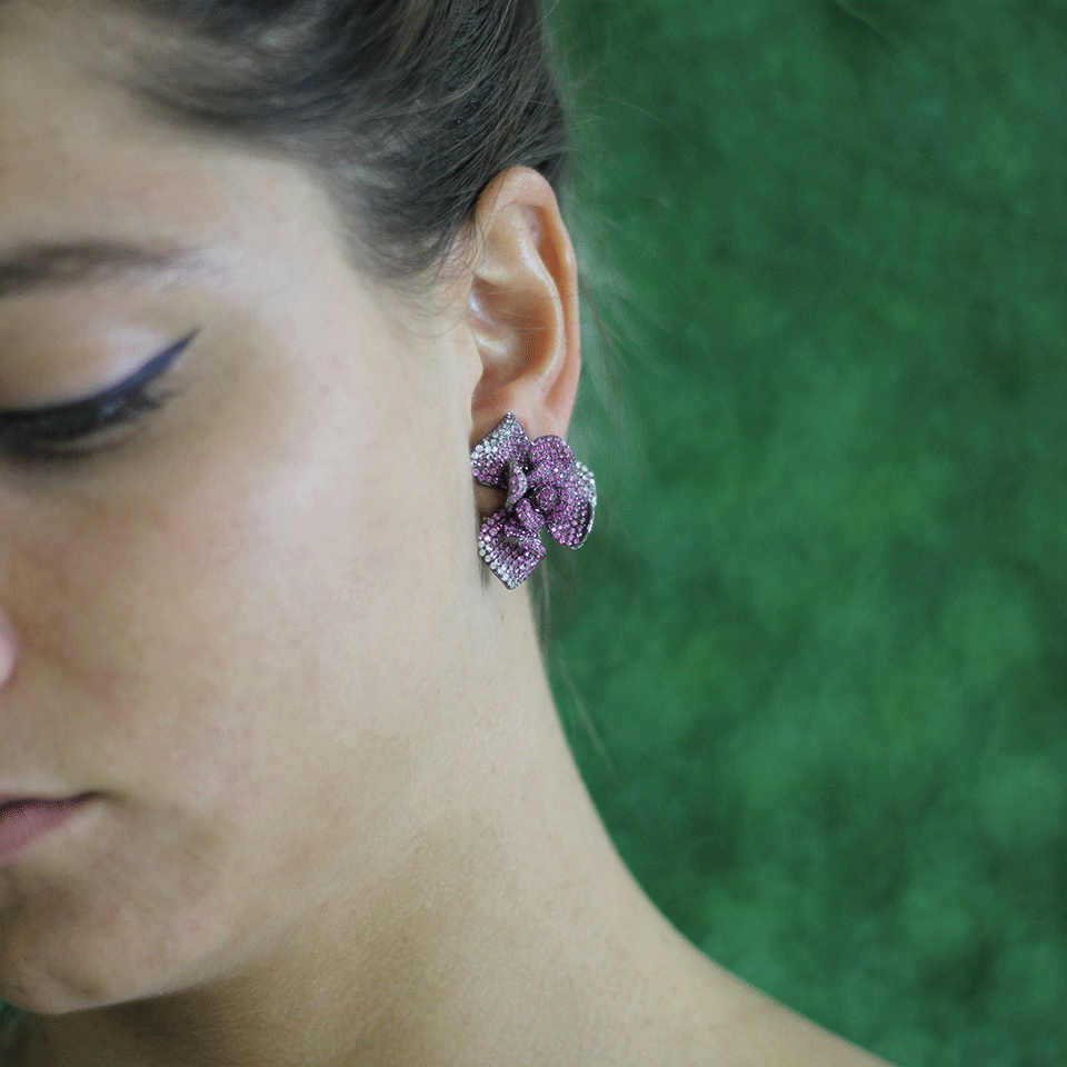WENDY YUE-Pink Sapphire Flower Earrings-BLACK GOLD