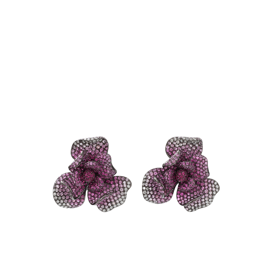 WENDY YUE-Pink Sapphire Flower Earrings-BLACK GOLD
