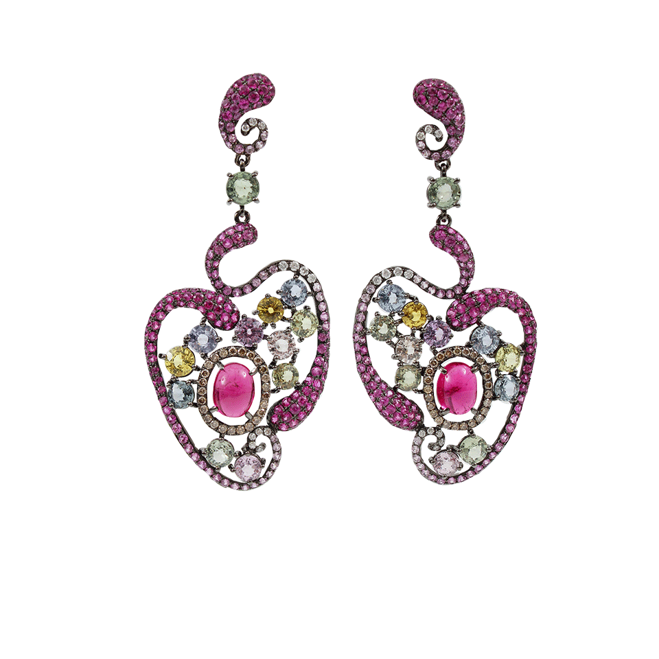 WENDY YUE-Sapphire Heart Drop Earrings-BLACK GOLD