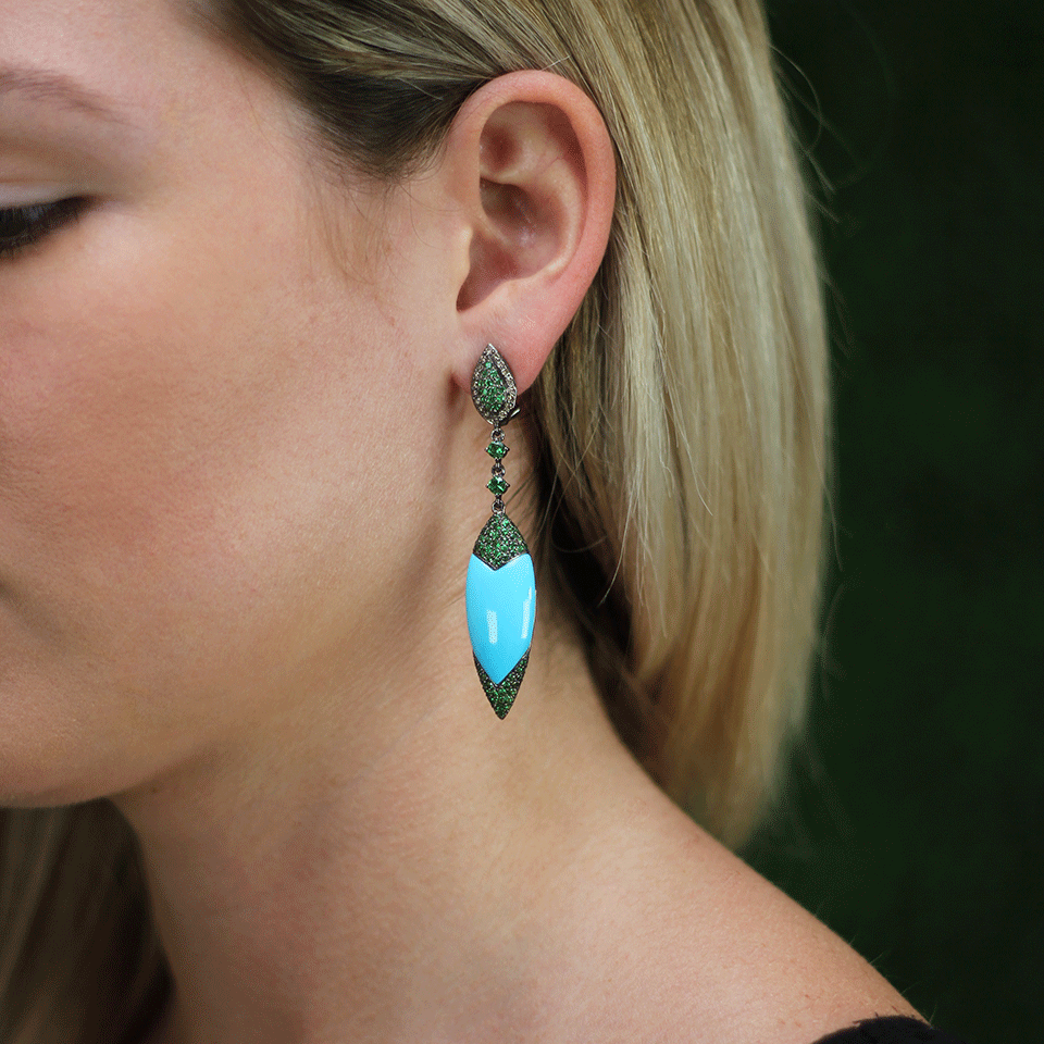 WENDY YUE-Turquoise Shield Earrings-BLACK GOLD