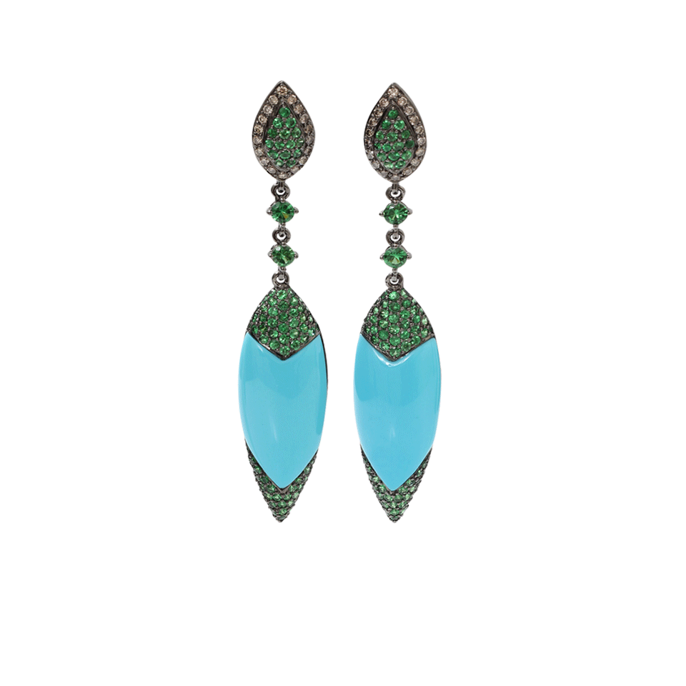 WENDY YUE-Turquoise Shield Earrings-BLACK GOLD