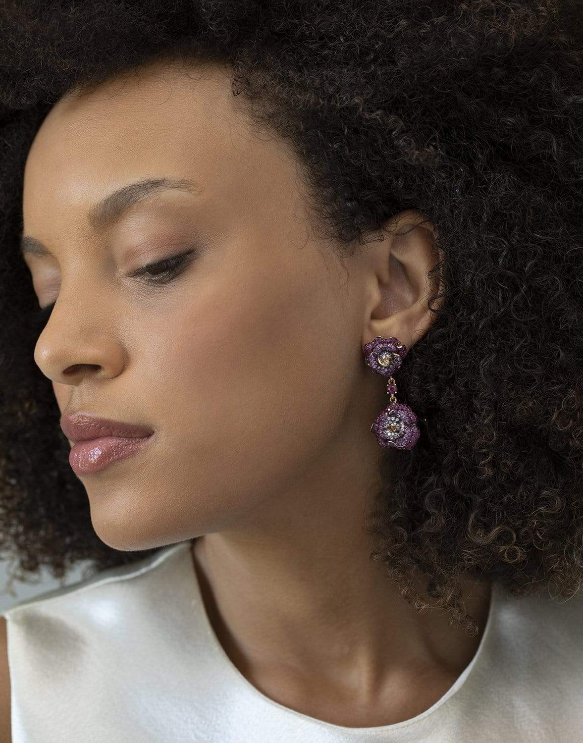 WENDY YUE-Double Rose Drop Earrings-ROSE GOLD