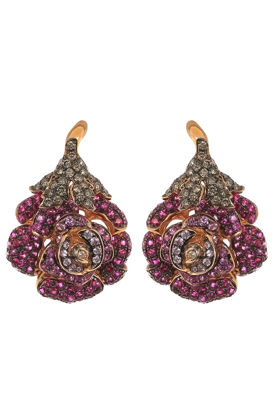 WENDY YUE-Ruby and Pink Sapphire Flower Earrings-ROSE GOLD