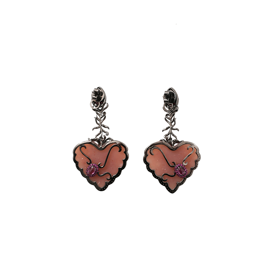 WENDY YUE-Carved Pink Opal Drop Earrings-WHITE GOLD