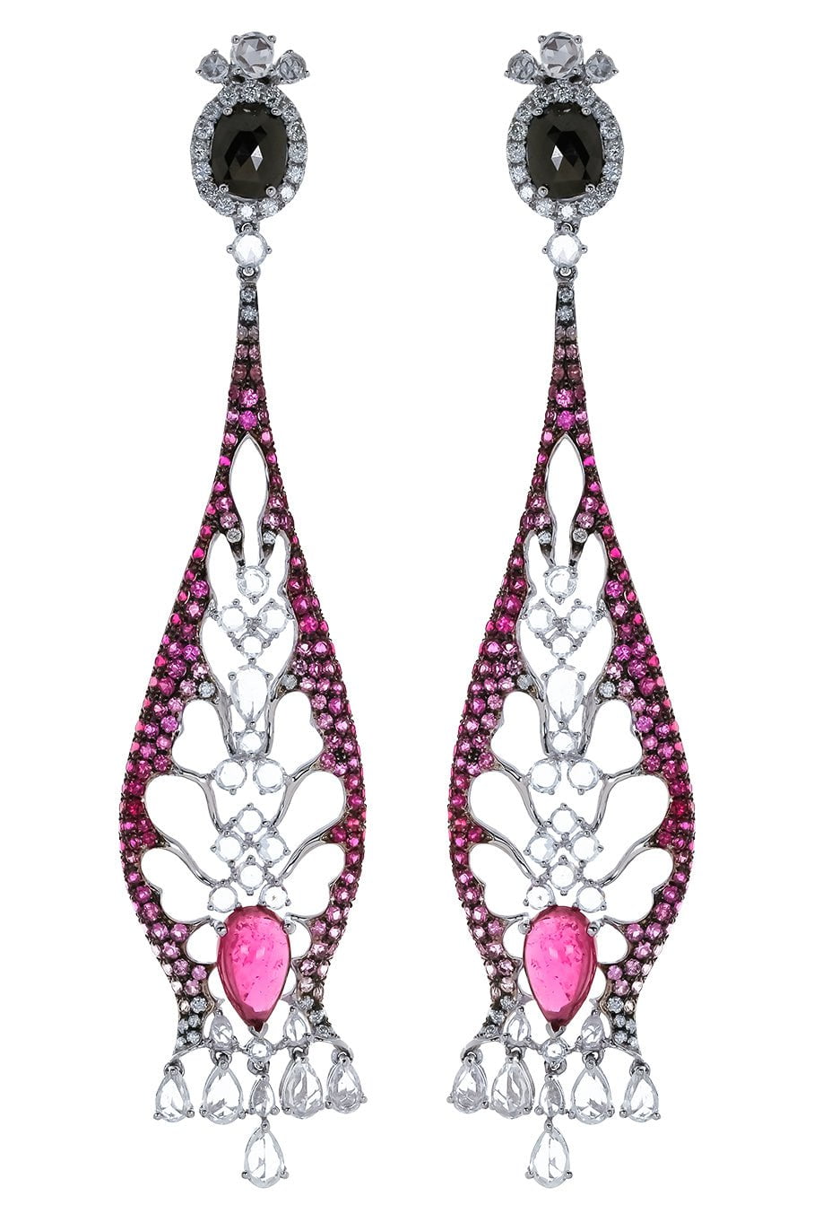 WENDY YUE-Diamond Garnet Drop Earrings-WHITE GOLD