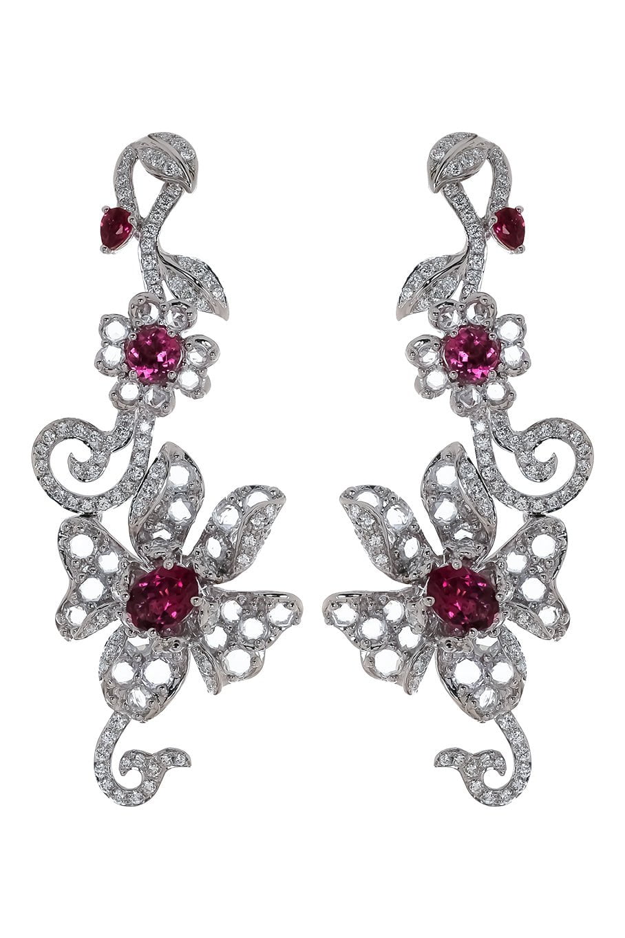 WENDY YUE-Diamond Sapphire Garnet Drop Earrings-WHITE GOLD