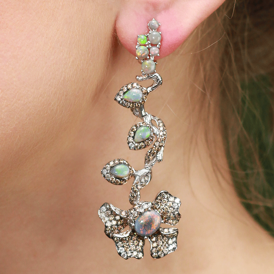 WENDY YUE-Opal Flower Earrings-WHITE GOLD