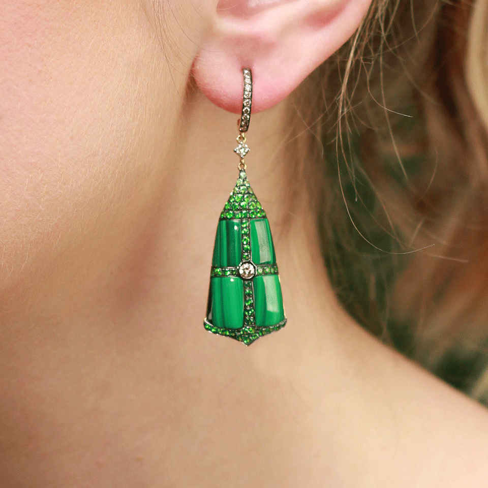 WENDY YUE-Malachite Earrings-YELLOW GOLD
