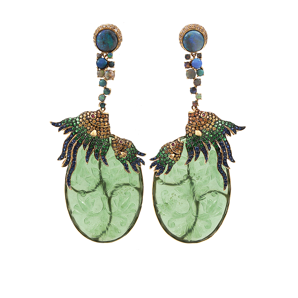 WENDY YUE-Nephrite Slice Opal Earrings-YELLOW GOLD