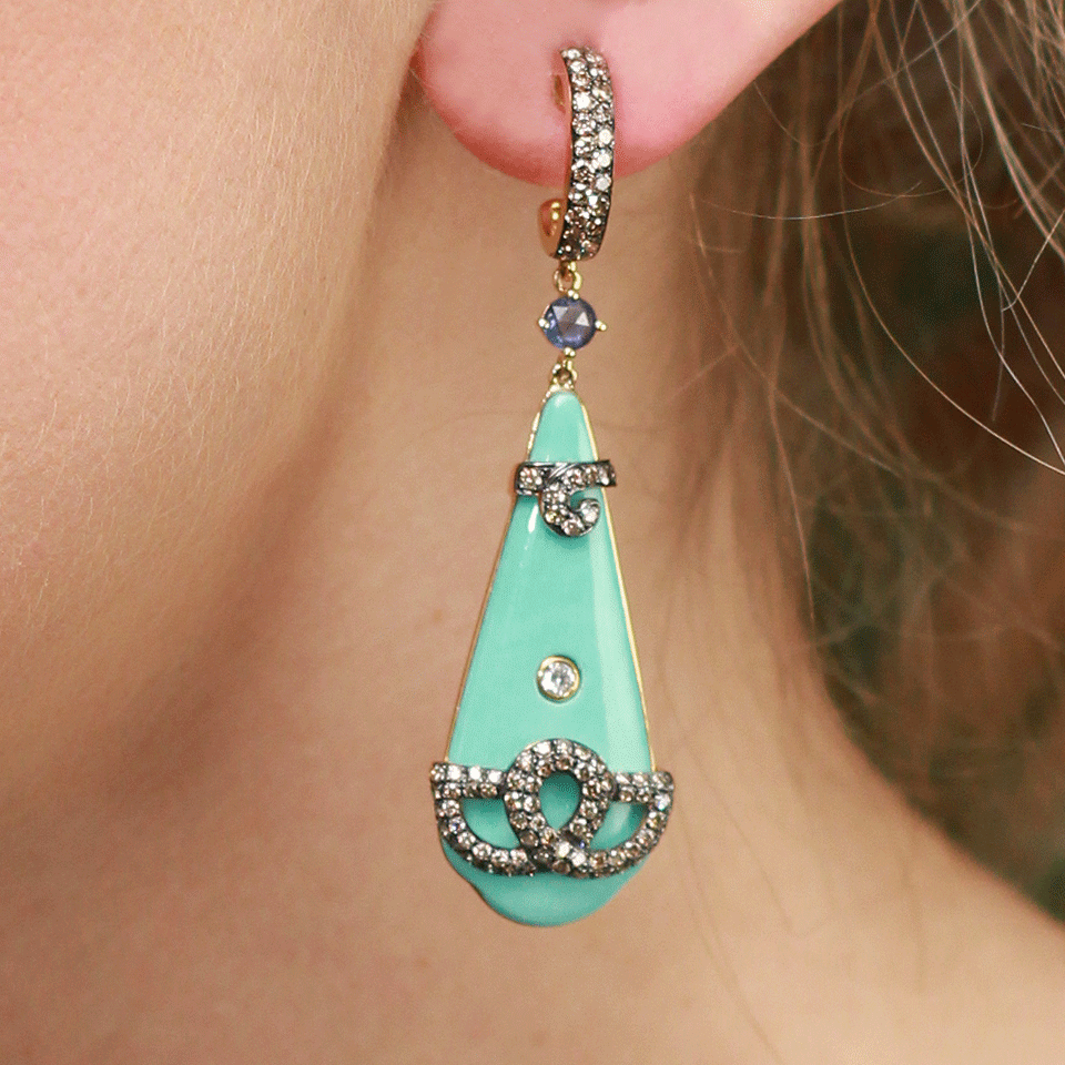 WENDY YUE-Turquoise Shield Earrings-YELLOW GOLD