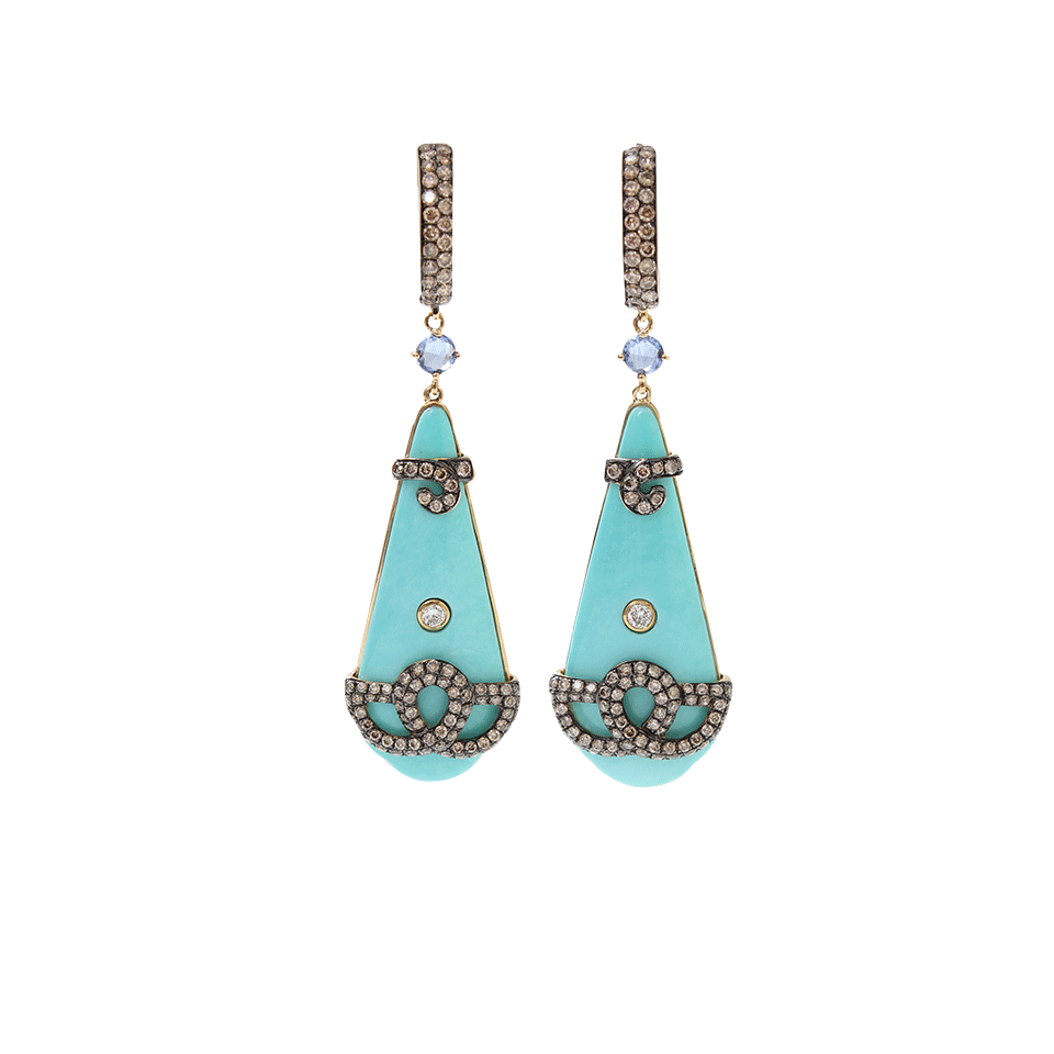 WENDY YUE-Turquoise Shield Earrings-YELLOW GOLD