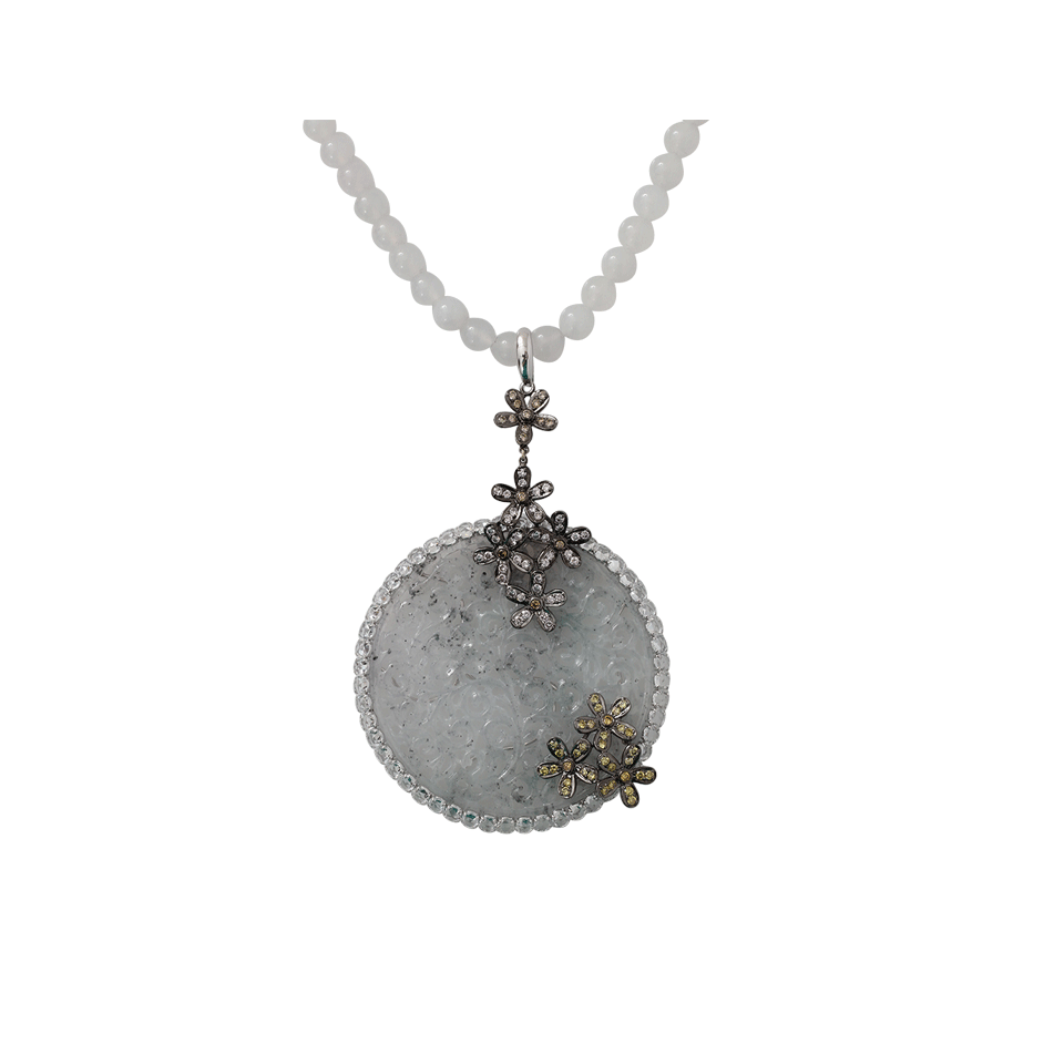 WENDY YUE-Carved White Jade Necklace-WHITE GOLD