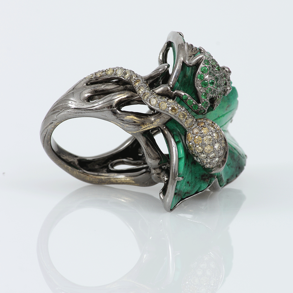 WENDY YUE-Green Turquoise Frog Leaf Ring-BLACK GOLD