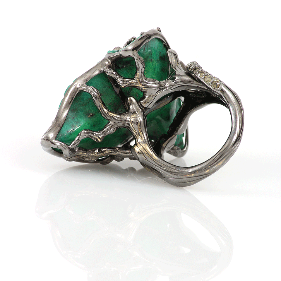 WENDY YUE-Green Turquoise Frog Leaf Ring-BLACK GOLD