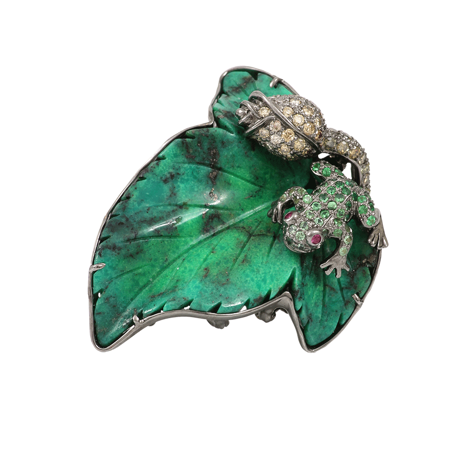 WENDY YUE-Green Turquoise Frog Leaf Ring-BLACK GOLD